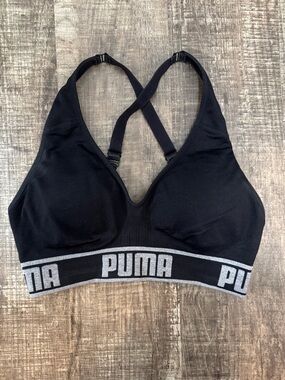 Puma Black Women’s Sports Bra with White Logo Band- Size small